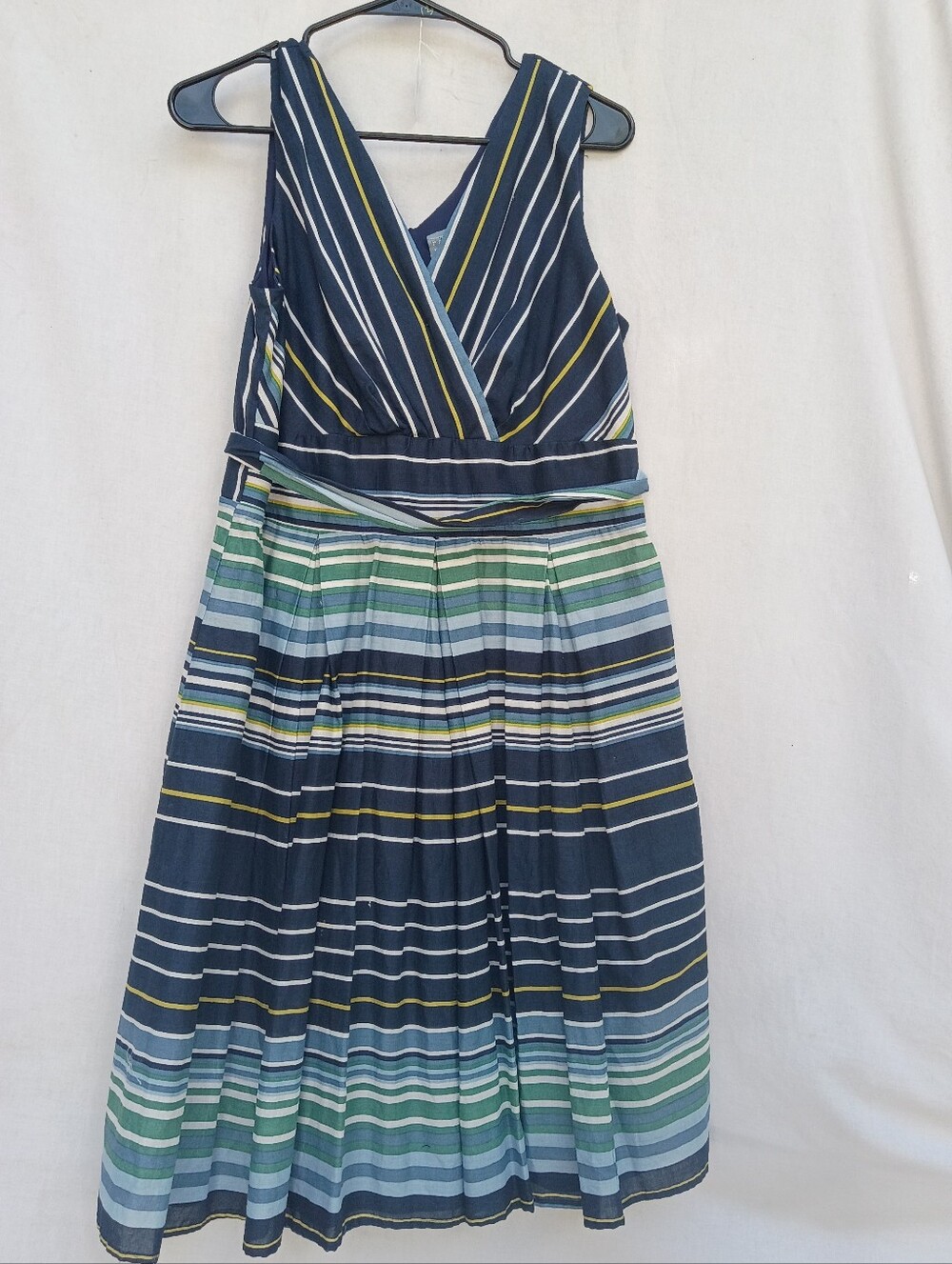 Rabbit Rabbit Rabbit Navy Blue Green Striped Midi Dress W Belt